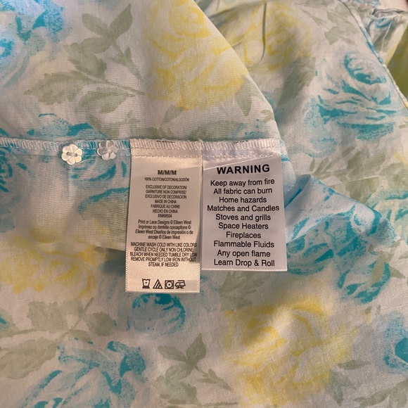 EILEEN WEST Short Sleeveless Chemise Nightgown in Yellow Blue Floral - Size M - Picture 6 of 6